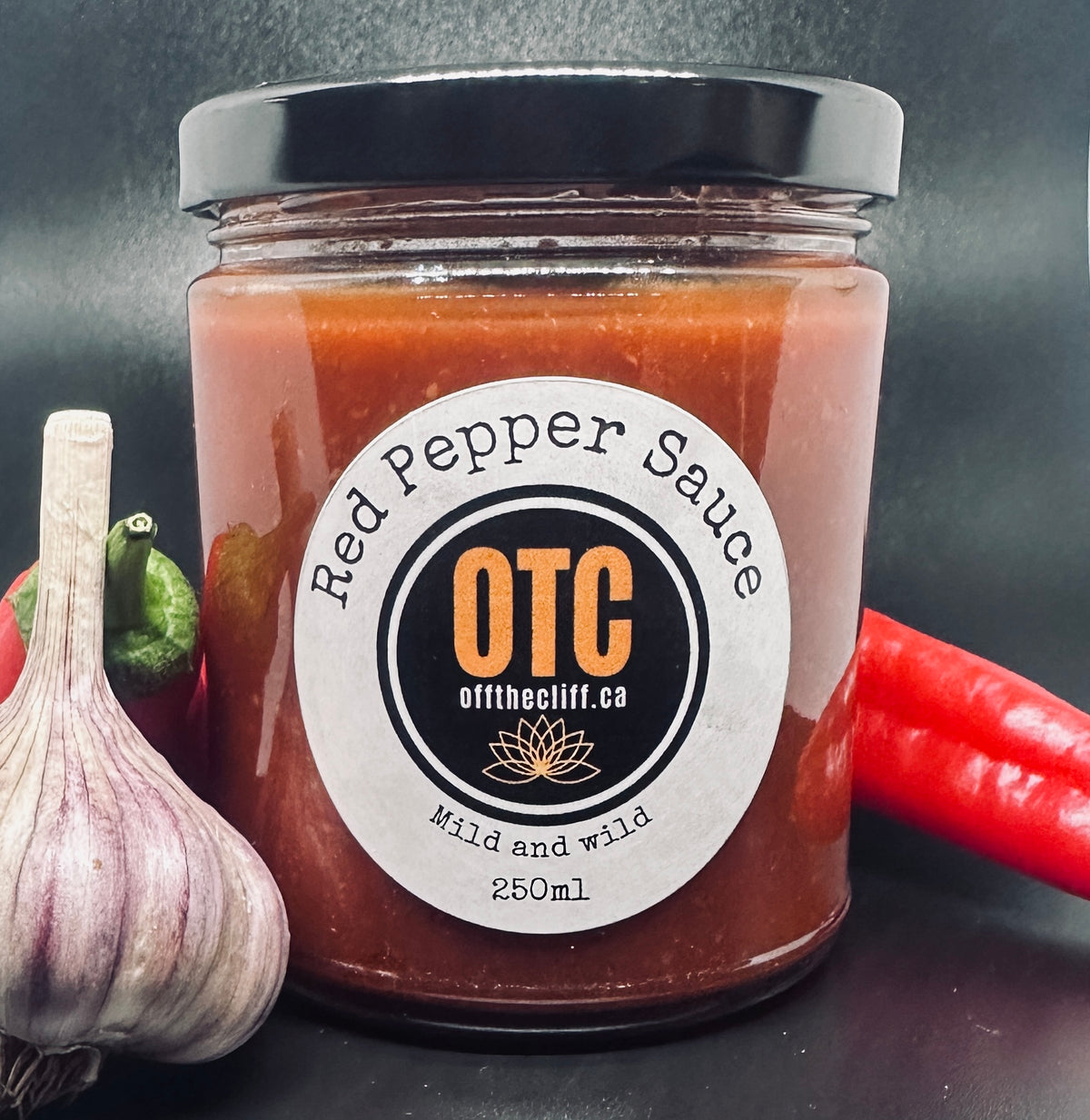 OTC Mild and Wild Red Pepper Sauce with fresh red peppers and garlic